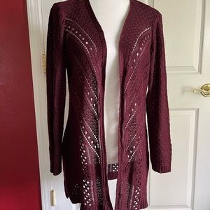 Dressbarn Burgundy Open Knit Cardigan Sweater